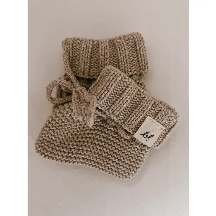 Baby Booties | Organic Knit | Heather Beige | Luna + Luca