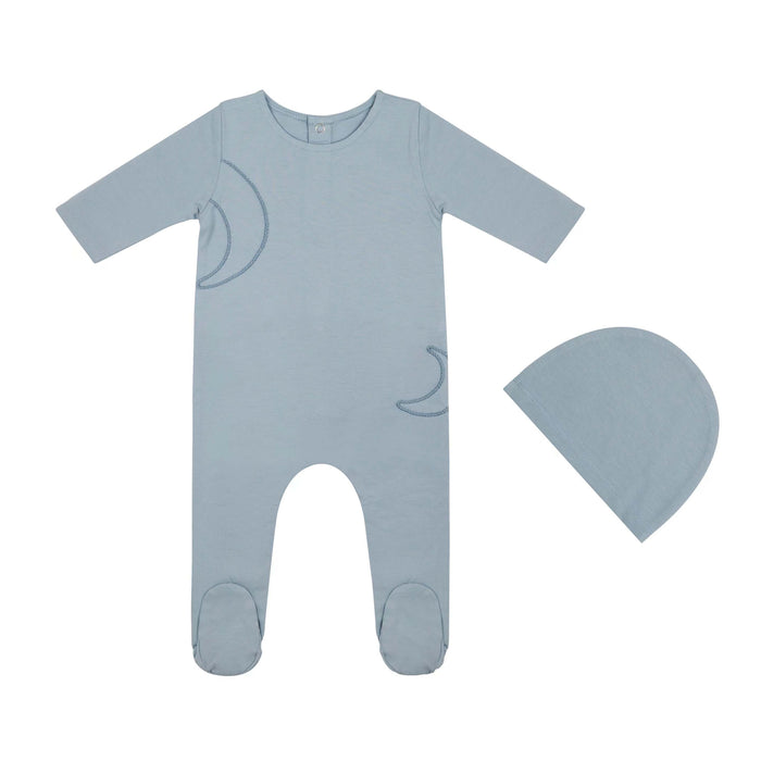 Baby Boy Footie + Hat | Leather Cord Collection | Dusty Blue | Tricot Bebe