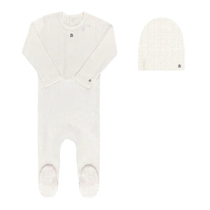 Baby Boy Footie + Hat | Organic Embroidered Cherry Pointelle | Boys Cream | Ely's & Co