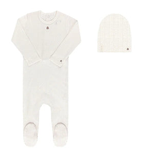 Baby Girl Footie + Hat | Organic Embroidered Cherry Pointelle | Girls Cream | Ely's & Co