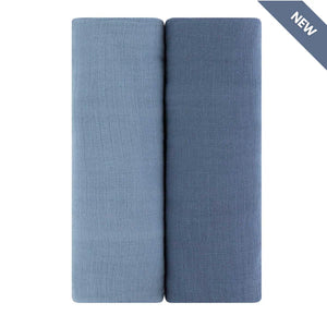 Cotton Muslin Swaddle 2 Pak | Indigo Blue | Sapphire Blue | Ely's & Co