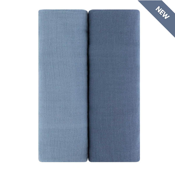 Cotton Muslin Swaddle 2 Pak | Indigo Blue | Sapphire Blue | Ely's & Co