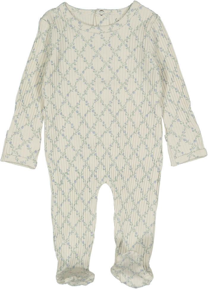 Baby Boy Footie + Hat | Lattice | Blue | Lovely Littles SS25