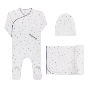 Baby Boy Layette Set | Velour Cluster Leaf | Ivory/Blue | Ely's & Co