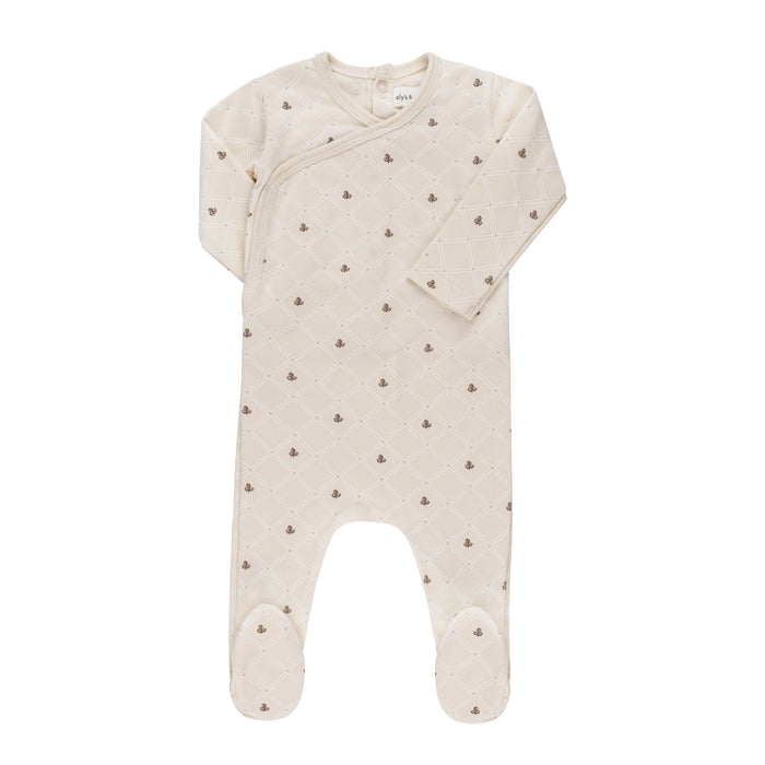 Baby Boy Footie + Hat | Floral Grid Collection | Ivory/Leaf | Ely's & Co | SS25