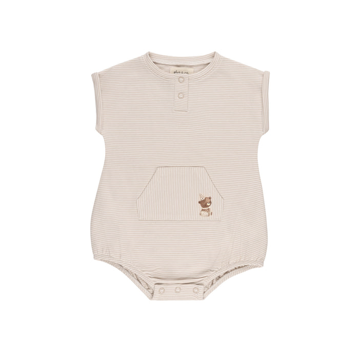 Baby Boy Romper | Organic Bear Collection | Tan | Ely's & Co | SS25