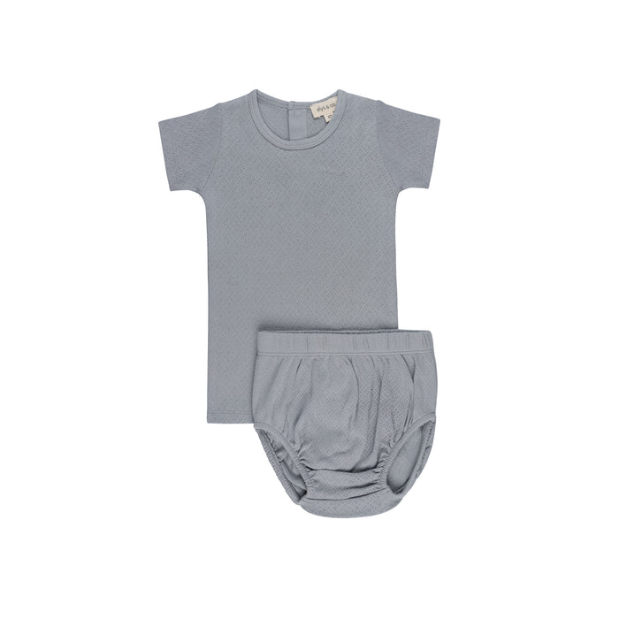 Baby Boy Short 2 Piece Set | Amore Pointelle Collection | Blue/Silver | Ely's & Co | SS25