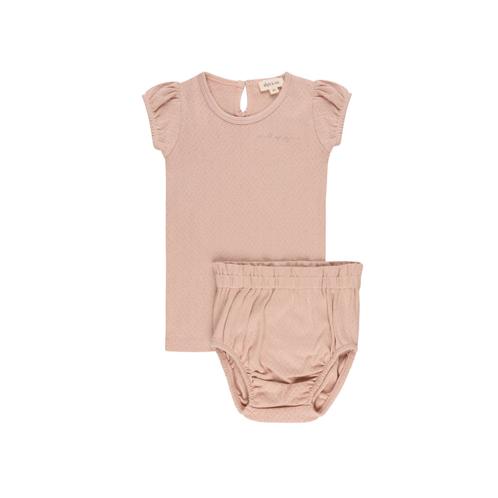 Baby Girl Short 2 Piece Set | Amore Pointelle Collection | Pink/Rose Gold | Ely's & Co | SS25