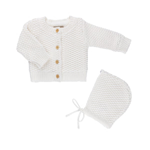 Baby Neutral 3 Piece Set | Knit | Ivory/Beige Floral | Tricot Bebe