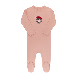 Baby Girl Footie | Organic French Terry French Girl | Pink | Ely's & Co