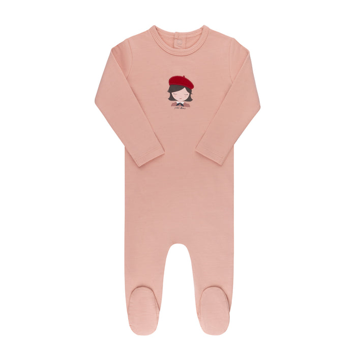 Baby Girl Footie | Organic French Terry French Girl | Pink | Ely's & Co