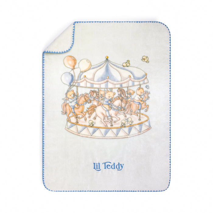 Baby Boy Blanket | Teddy's Merry Go Snuggle | Blueberry Biscuit | Lil Teddy