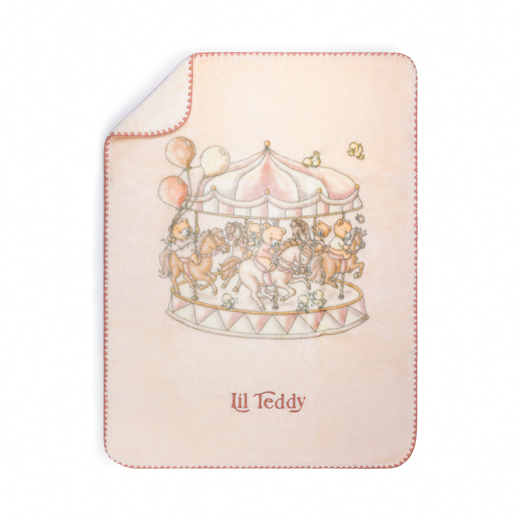 Baby Girl Blanket | Teddy's Merry Go Snuggle | Sugary Pink | Lil Teddy