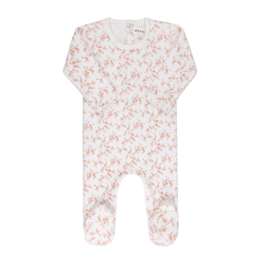 Baby Girl Footie & Hat | Velour Vine Pattern | Pink on Ivory | Ely's & Co