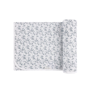 Baby Muslin Swaddle | Velour Vine Pattern | Blue on Ivory | Ely's & Co