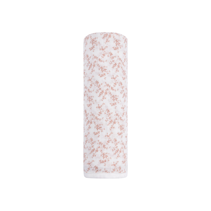 Baby Muslin Swaddle | Velour Vine Pattern |Pink on Ivory | Ely's & Co