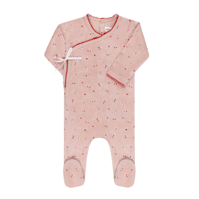 Baby Girl Footie | Velour Cluster Flower | Pink | Ely's & Co