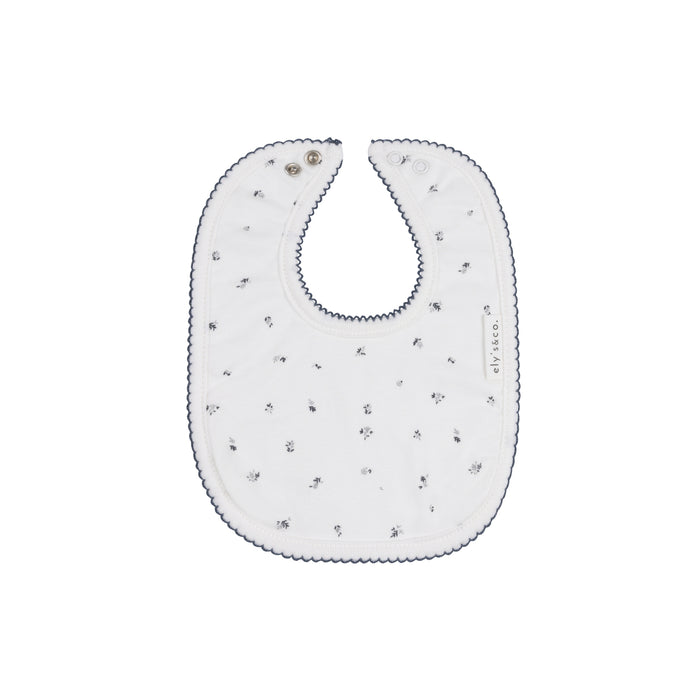 Baby Boy Bib | Velour Cluster Leaf | Ivory/Blue | Ely's & Co