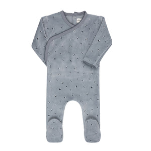 Baby Boy Footie | Velour Cluster Leaf | Blue | Ely's & Co