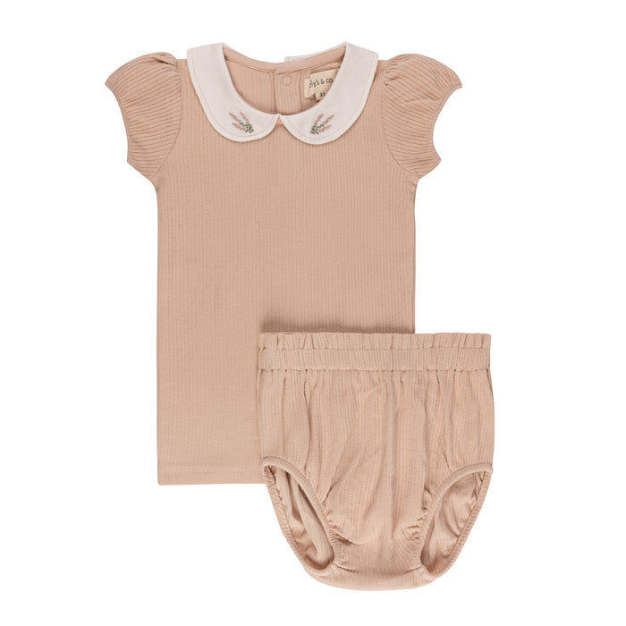 Baby Girl Short 2 Piece Set | Embroidered Collar Collection | Pink Heather | Ely's & Co | SS25