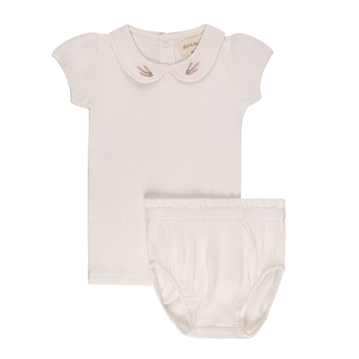 Baby Girl Short 2 Piece Set | Embroidered Collar Collection | Ivory Heather | Ely's & Co | SS25