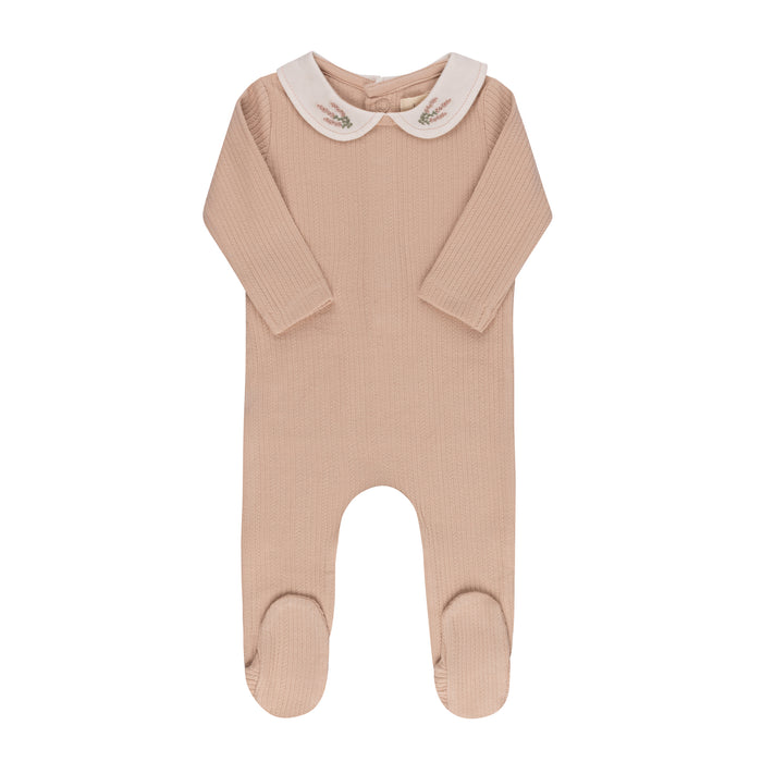 Baby Girl Footie + Headband | Embroidered Collar Collection | Pink Heather | Ely's & Co | SS25