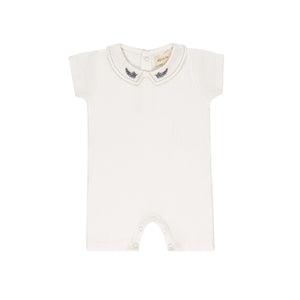 Baby Boy Romper | Embroidered Collar Collection | Ivory Leaf | Ely's & Co | SS25