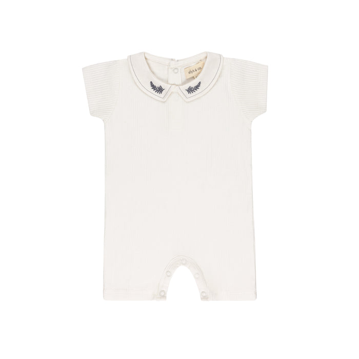 Baby Boy Romper | Embroidered Collar Collection | Ivory Leaf | Ely's & Co | SS25