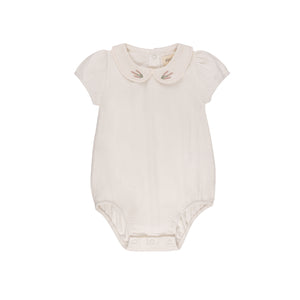 Baby Girl Romper | Embroidered Collar Collection | Ivory Heather | Ely's & Co | SS25