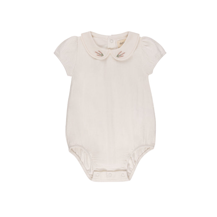 Baby Girl Romper | Embroidered Collar Collection | Ivory Heather | Ely's & Co | SS25