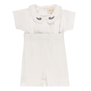 Baby Boy Short 2 Piece Set | Embroidered Collar Collection | Ivory Leaf | Ely's & Co | SS25