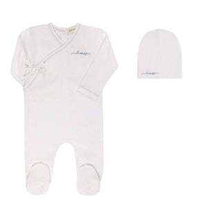 Baby Boy Footie + Hat | Amore Pointelle Collection | Ivory/Metallic Blue | Ely's & Co | SS25