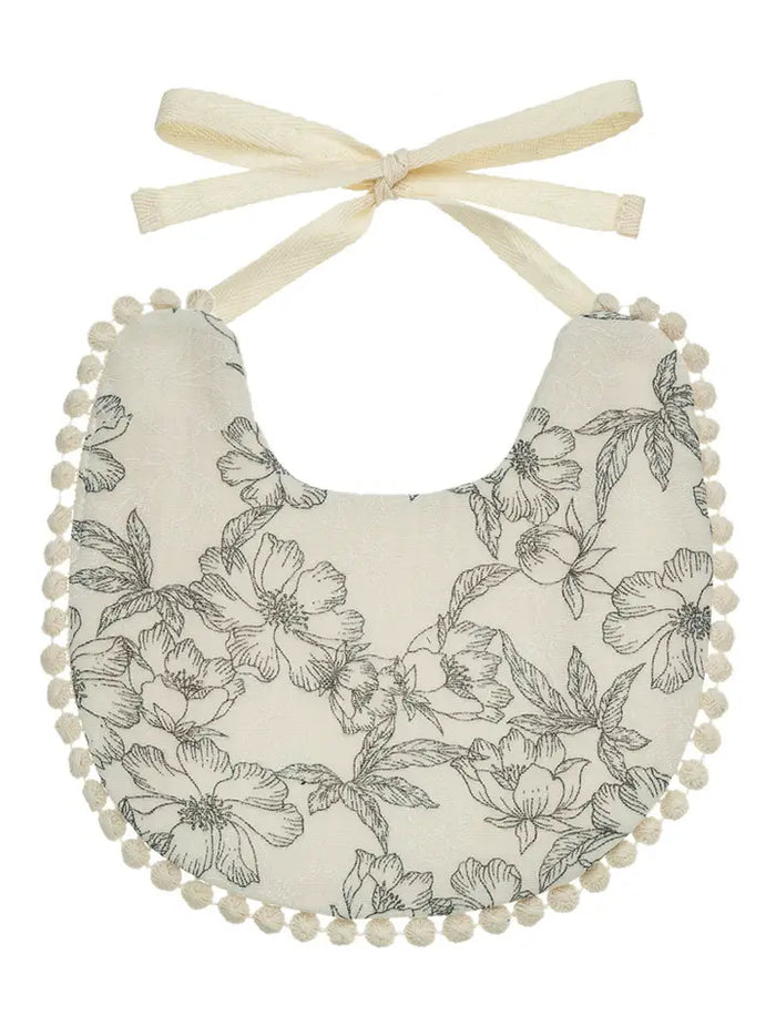 Baby Bib | Lace Trimmed Muslin | Floral Sketch | Little Trendy