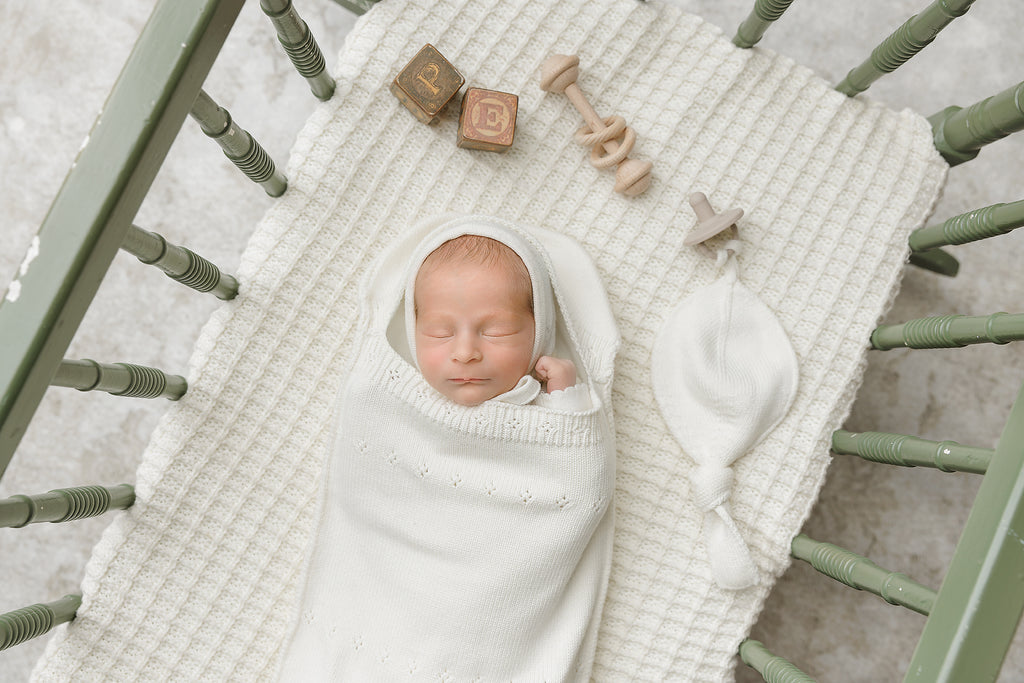 Baby Cocoon & Hat Set | Pointelle Knit | Cream  | Peluche