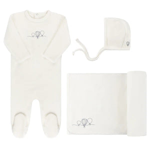 Baby Boy Layette Set | Velour Embroidered Hot Air Balloon | Ivory | Ely's & Co