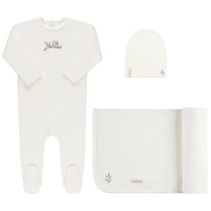 Baby Boy Layette Set | Velour Pocket Full of Flowers | Ivory/Blue | Ely's & Co