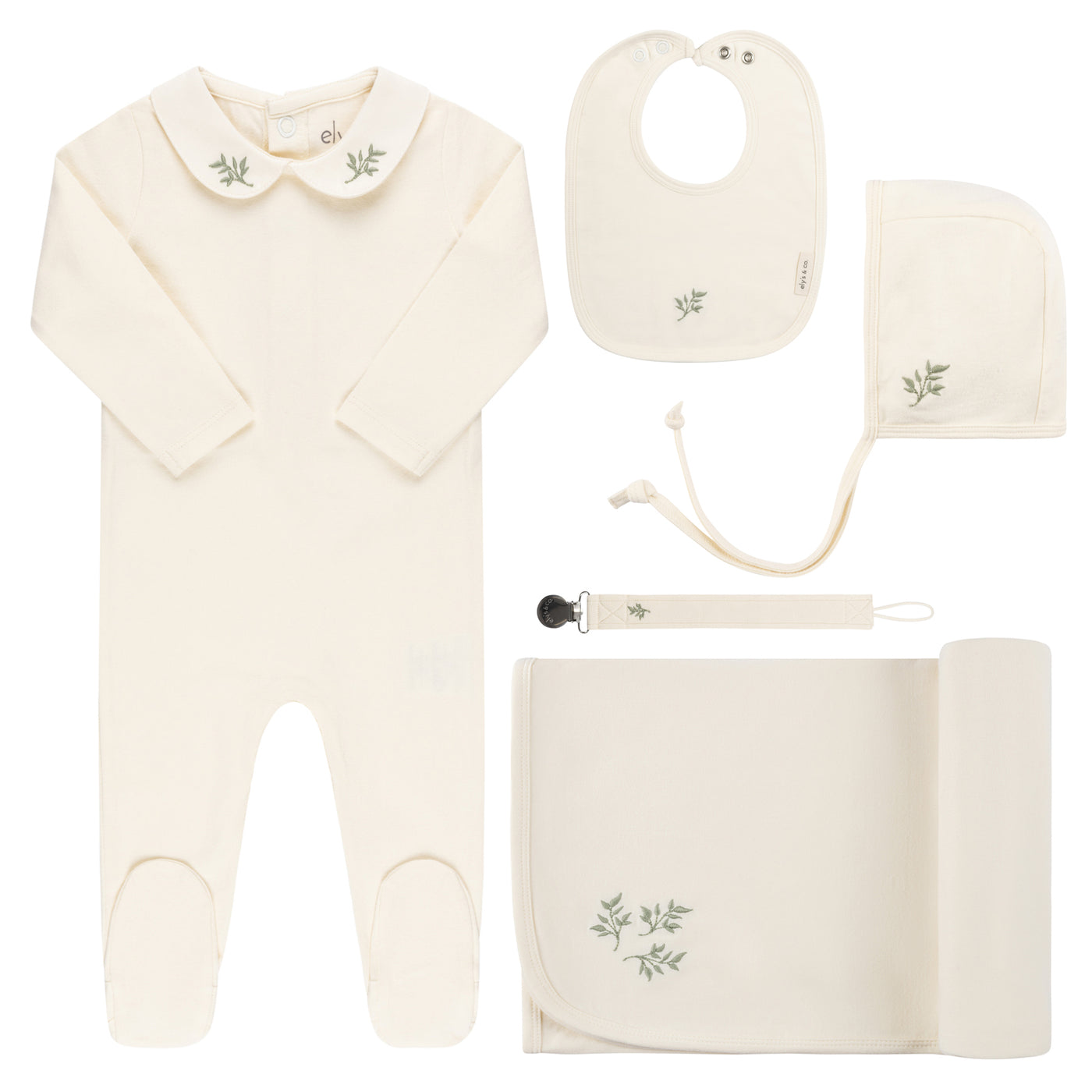 Baby Boy Layette Set, 5 Piece, Jersey Cotton, Embroidered Collar