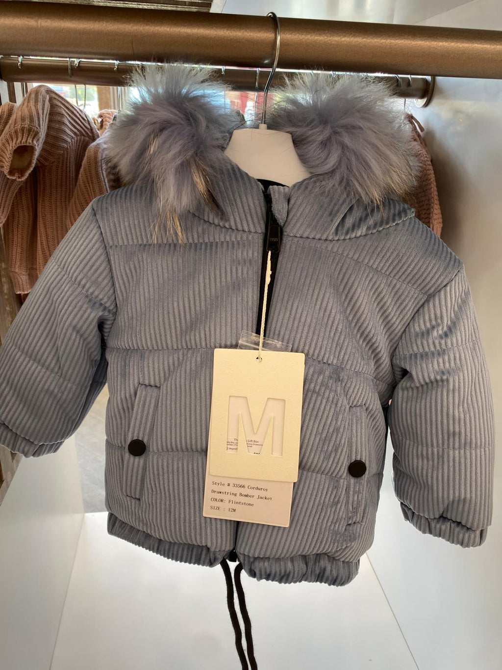 Baby Boy Jacket | Corduroy Drawstring Bomber | Flinstone | Mantel