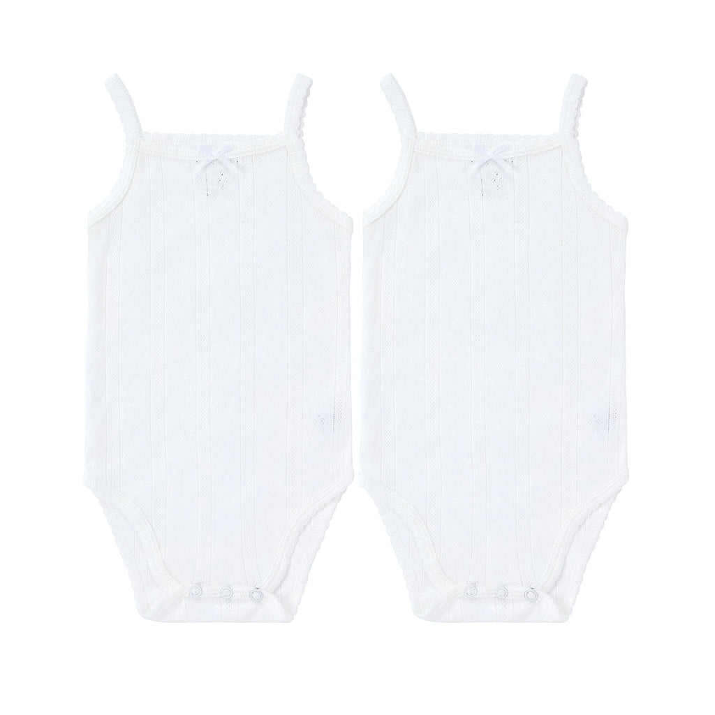 Spaghetti Strap Bodysuit - Undershirt | Pointelle With Bow | Girl 2 Pak | Petit Clair