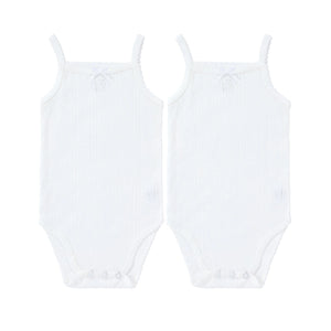 Spaghetti Strap Bodysuit - Undershirt | Pointelle With Bow | Girl 2 Pak | Petit Clair