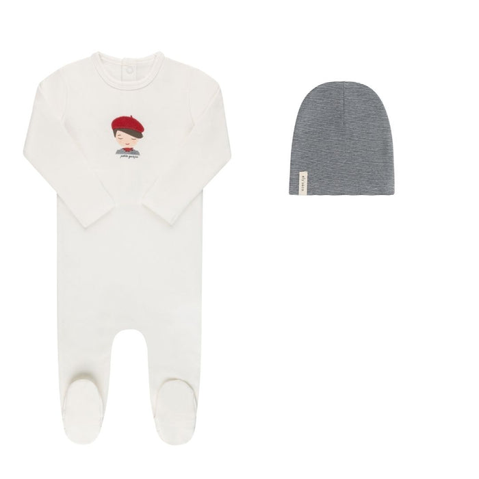 Baby Boy Footie + Hat | Organic French Terry French Boy | Ivory | Ely's & Co