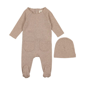 Baby Boy  Footie + Hat | Heathered Roll Neck | Oatmeal | Mema | AW23