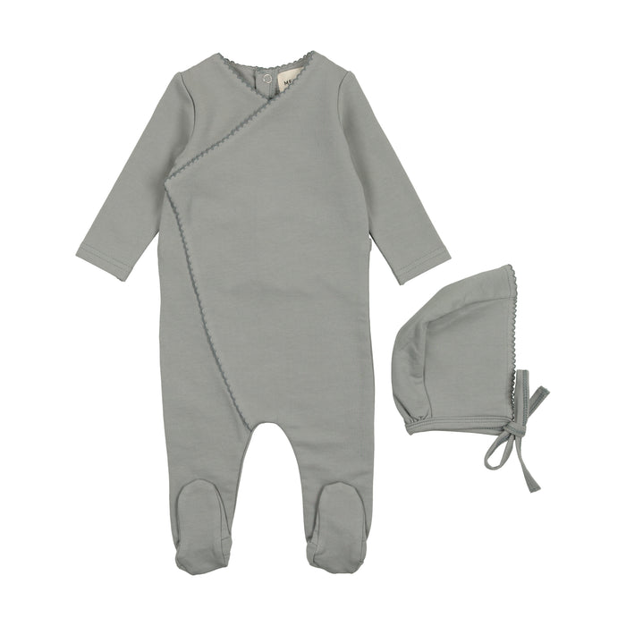 Baby Boy Footie + Hat | Picot Edge | Powder Blue | Mema | AW23