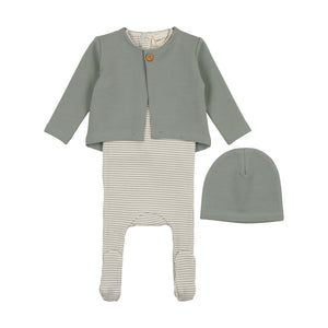 Baby Boy Footie + Hat | Striped | With French Terry Cardigan | Powder Blue | Mema | AW23