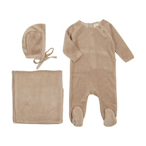 Baby Boy Layette Set | Velour Button | Oatmeal | Mema | AW23