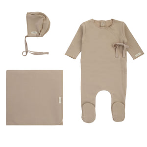 Baby Boy Footie + Bonnet | Side Wrap | Latte | Cream Bebe | AW24