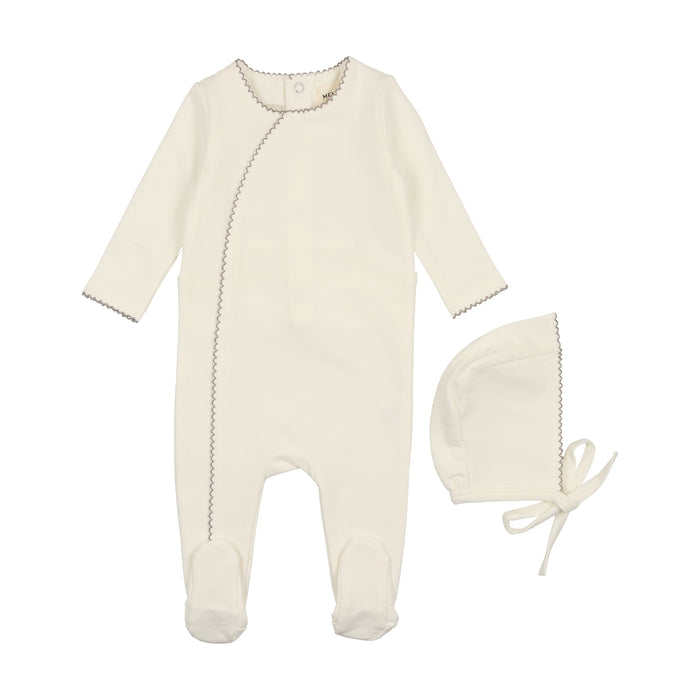 Baby Boy Footie + Hat | Metallic Piped Edge | Cream/Taupe | Mema | AW23