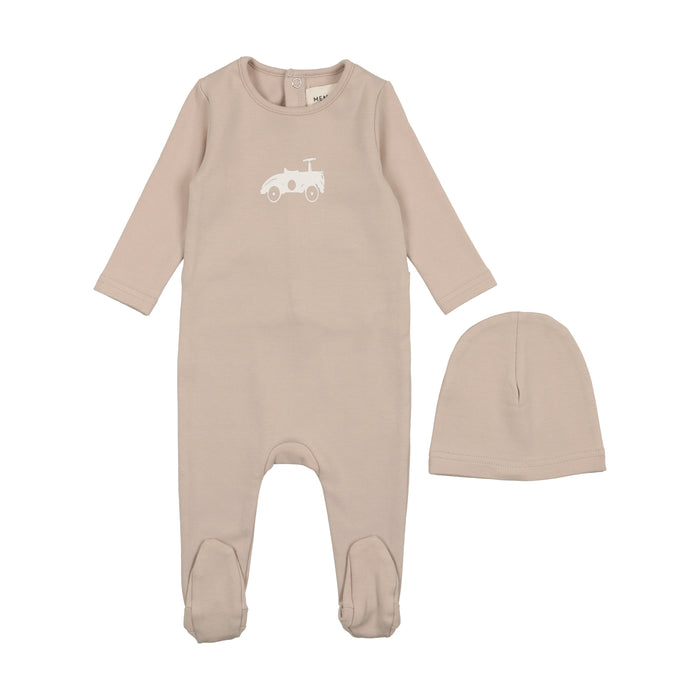 Baby Boy Footie + Hat | Car | Oatmeal/Cream | Mema | AW23