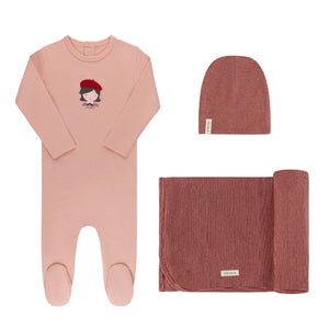 Baby Girl Layette Set | Organic French Terry French Girl | Pink | Ely's & Co