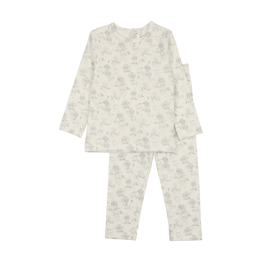 Baby Boy Lounge Set | Busy Brooke Full Print | White/Blue | Bonjoy Baby